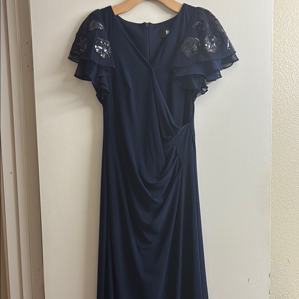 R&M Richards Blue Flutter Sleeve Maxi Gown